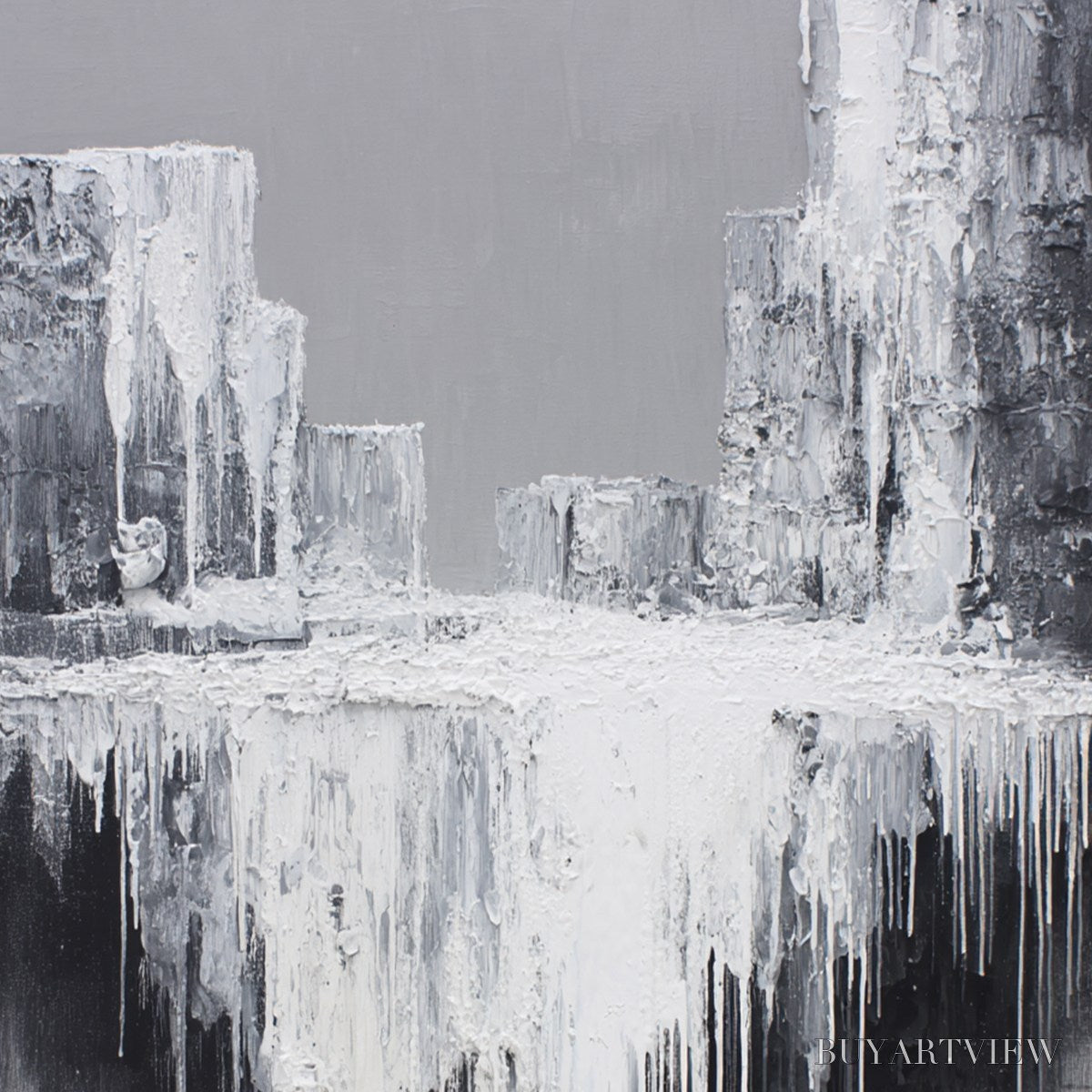 BUYARTVIEW Concrete Cascade – Textured Black and White Abstract Cityscape - image 3