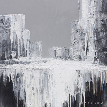 BUYARTVIEW Concrete Cascade – Textured Black and White Abstract Cityscape - image 3