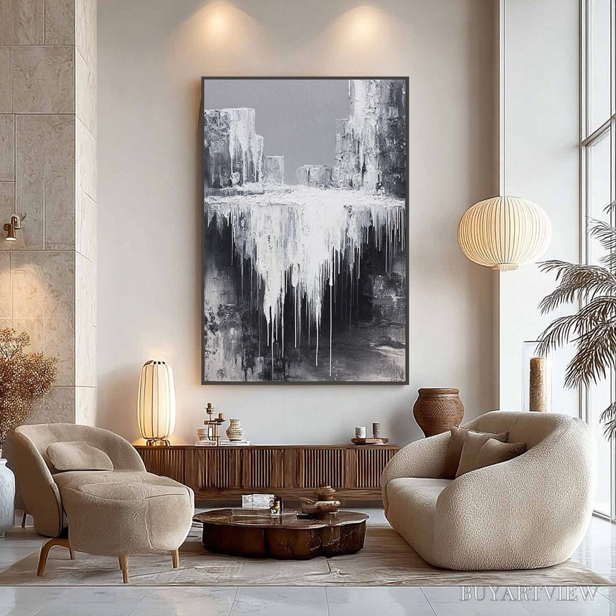 BUYARTVIEW Concrete Cascade – Textured Black and White Abstract Cityscape - image 4