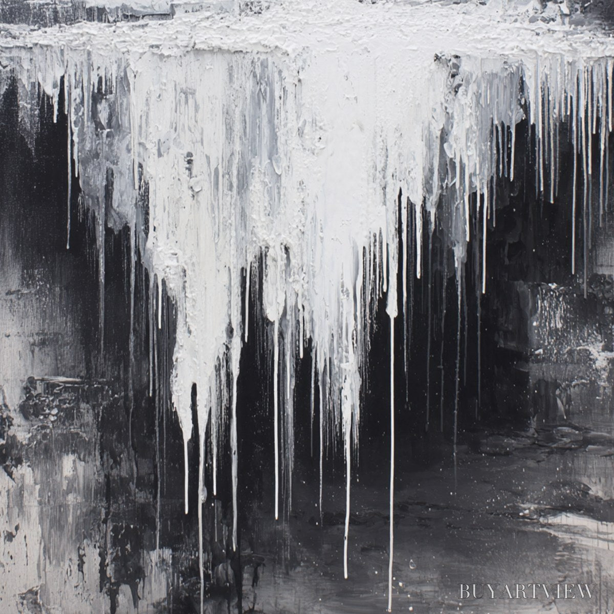 BUYARTVIEW Concrete Cascade – Textured Black and White Abstract Cityscape - image 5