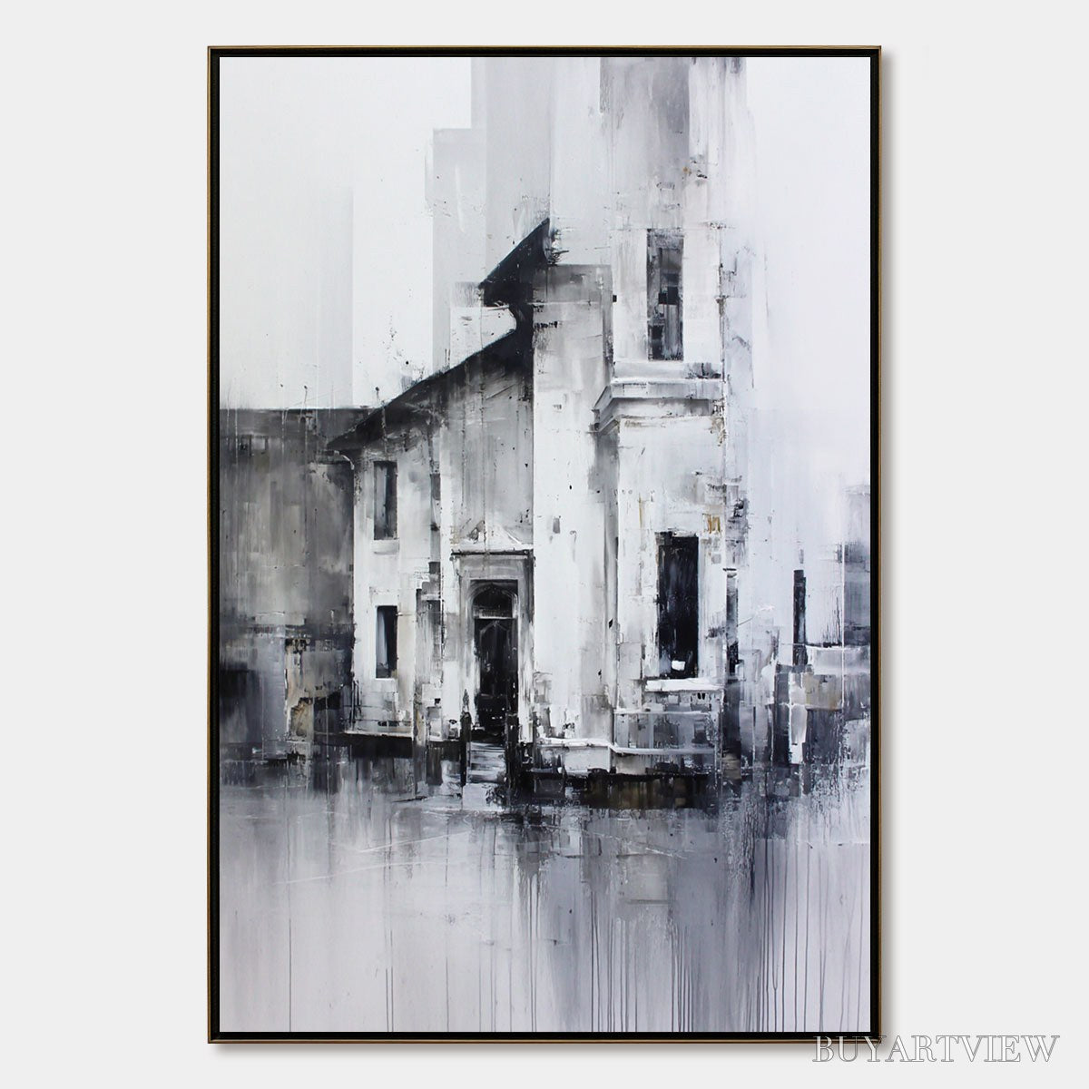 BUYARTVIEW Architectural Echo – Monochrome Abstract Cityscape Painting - image 1