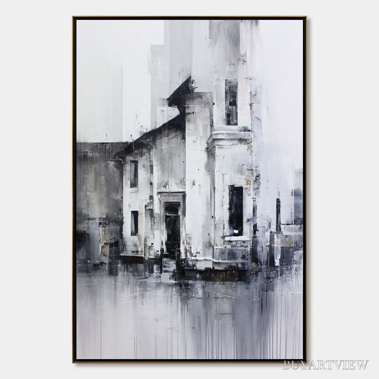 BUYARTVIEW Architectural Echo – Monochrome Abstract Cityscape Painting - image 1