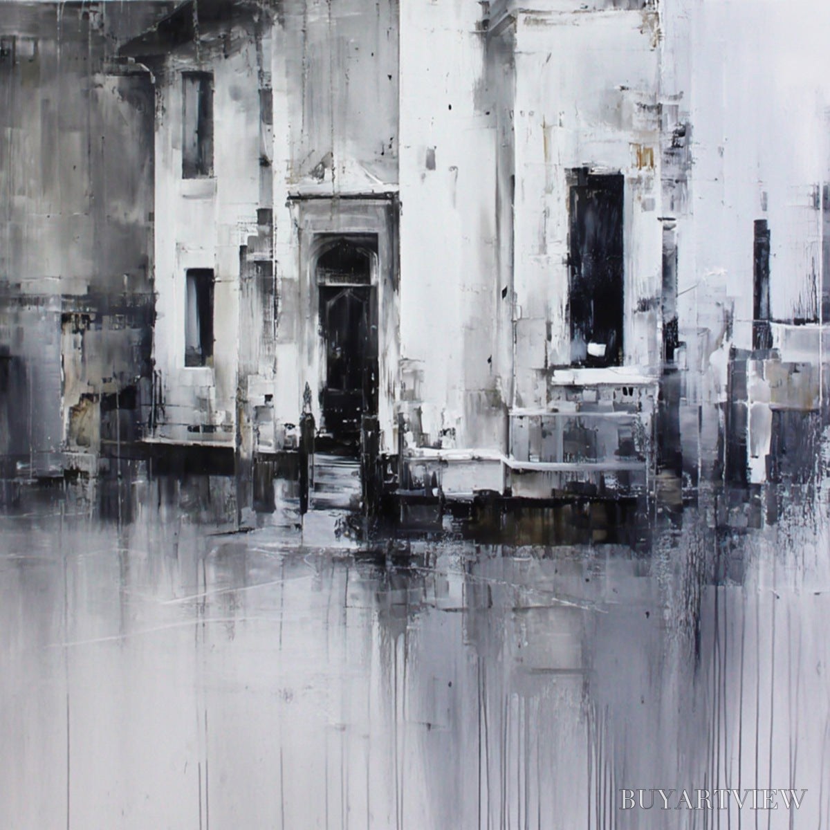 BUYARTVIEW Architectural Echo – Monochrome Abstract Cityscape Painting - image 3