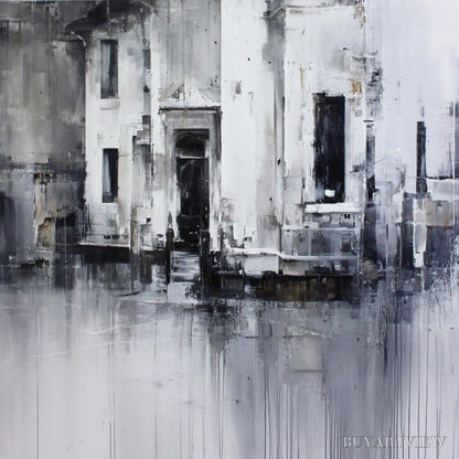 BUYARTVIEW Architectural Echo – Monochrome Abstract Cityscape Painting - image 3