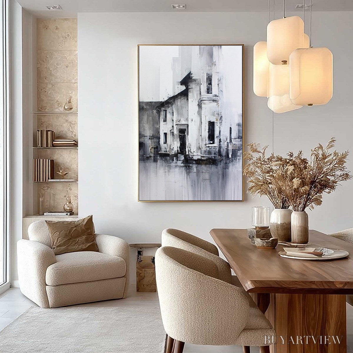 BUYARTVIEW Architectural Echo – Monochrome Abstract Cityscape Painting - image 4