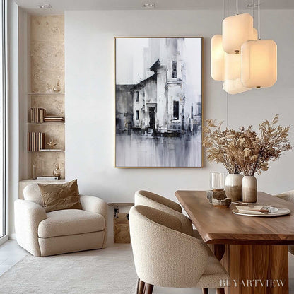 BUYARTVIEW Architectural Echo – Monochrome Abstract Cityscape Painting - image 4