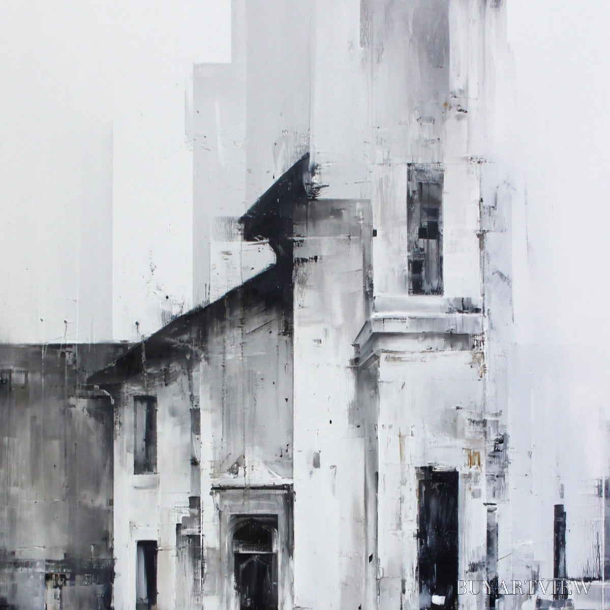 BUYARTVIEW Architectural Echo – Monochrome Abstract Cityscape Painting - image 5