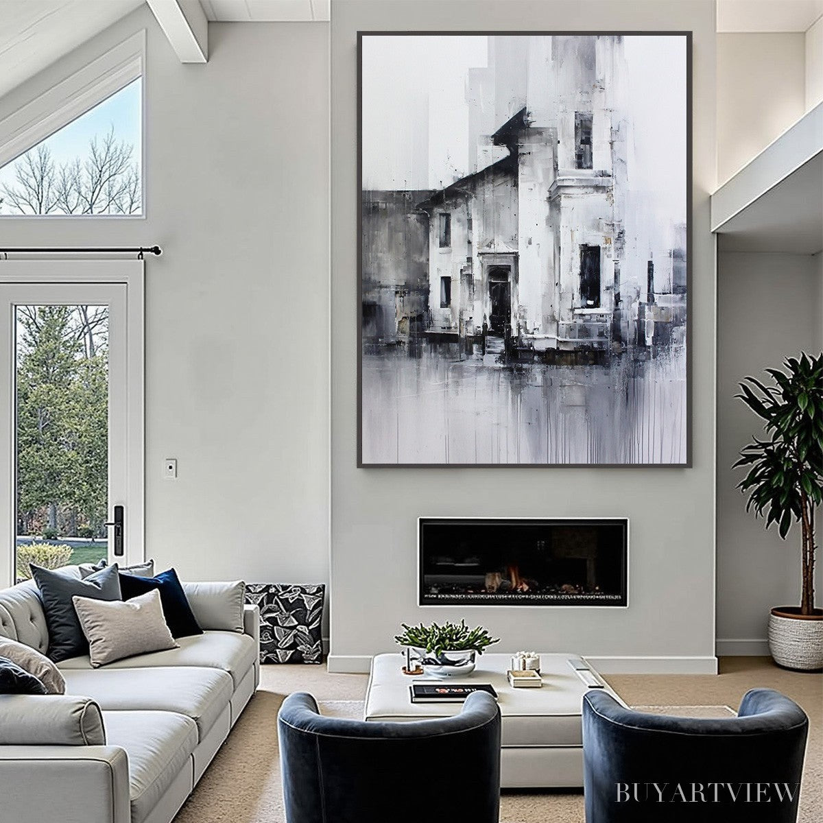BUYARTVIEW Architectural Echo – Monochrome Abstract Cityscape Painting - image 6