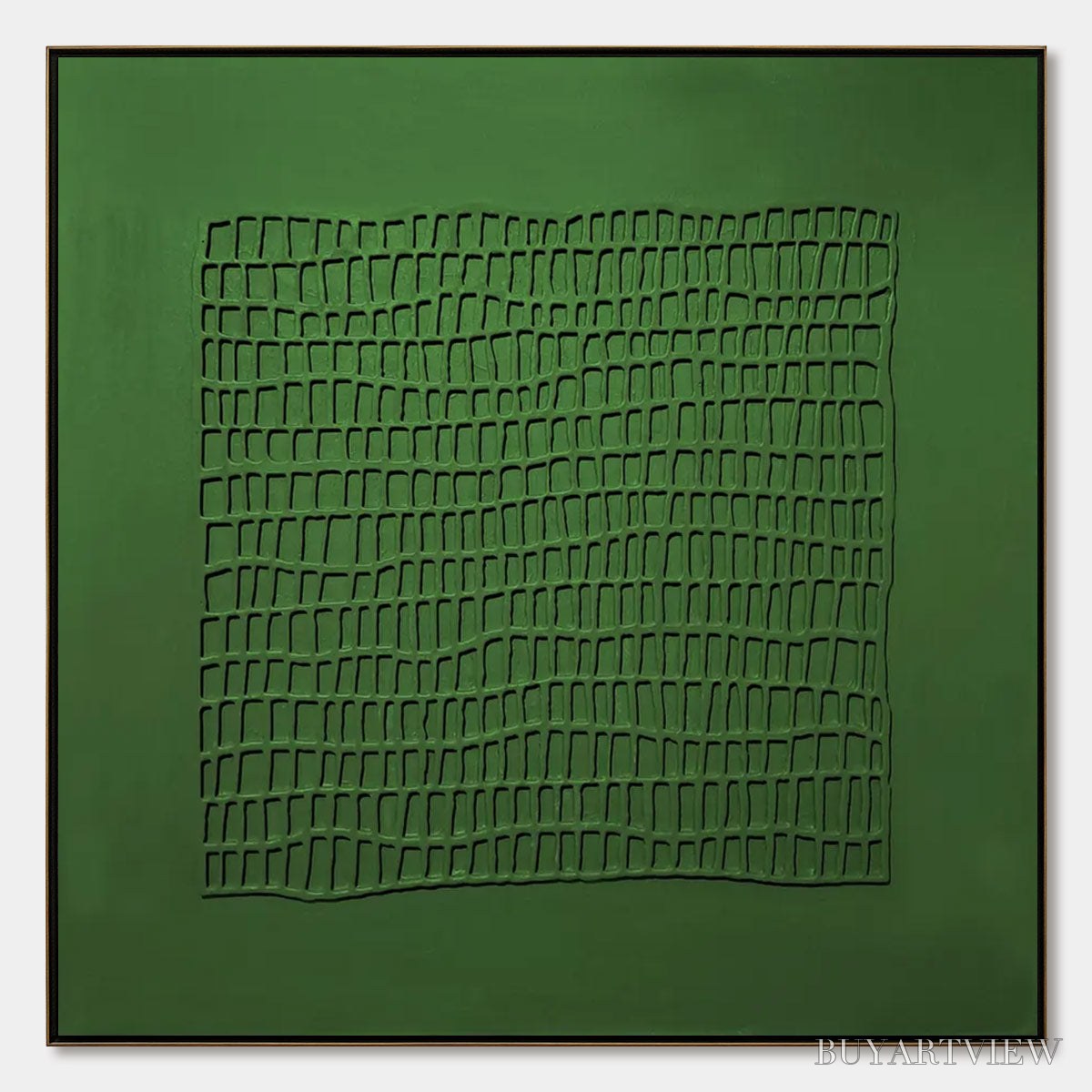 BUYARTVIEW Emerald Grid – Minimalist Textured Abstract Oil Painting - image 1