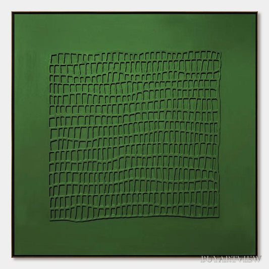 BUYARTVIEW Emerald Grid – Minimalist Textured Abstract Oil Painting - image 1