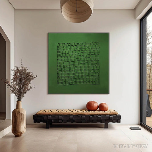 BUYARTVIEW Emerald Grid – Minimalist Textured Abstract Oil Painting - image 2