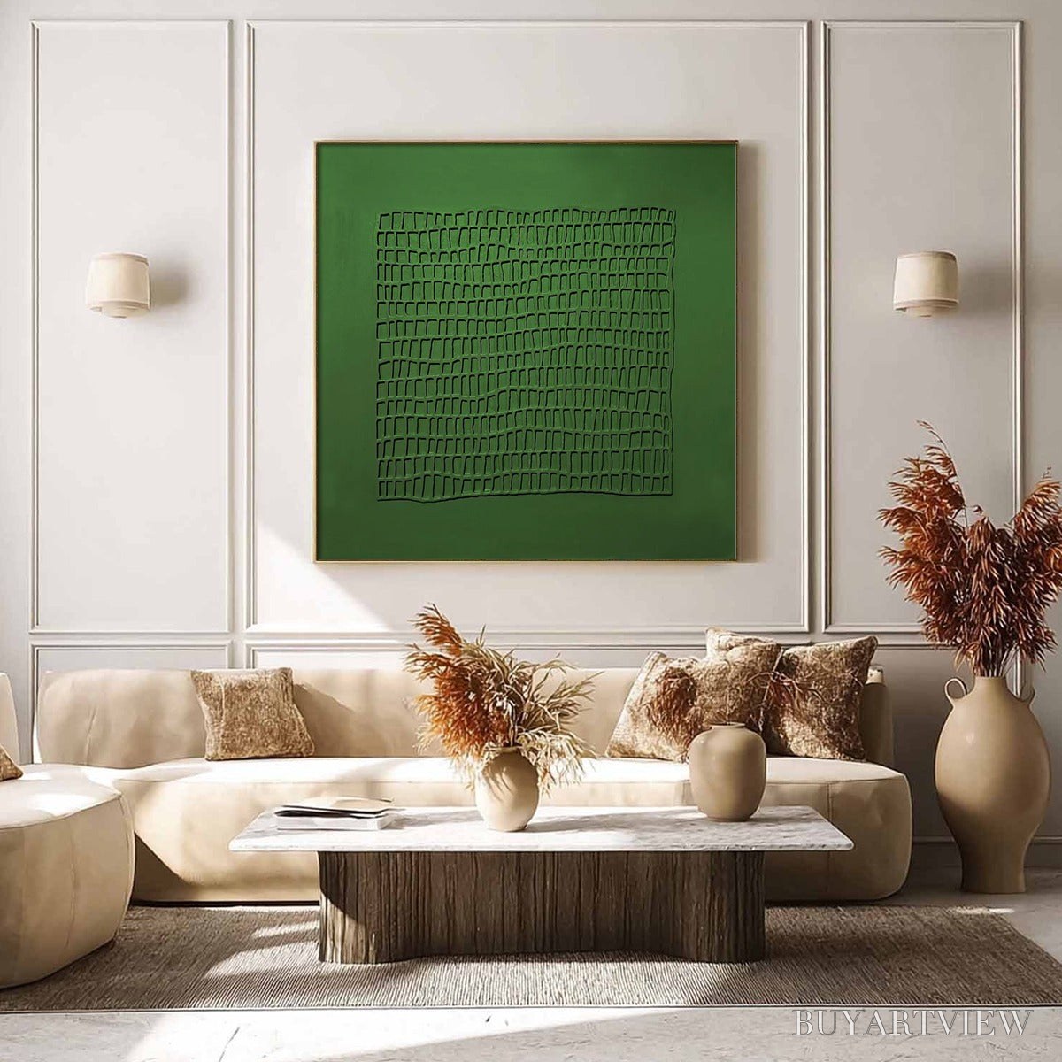 BUYARTVIEW Emerald Grid – Minimalist Textured Abstract Oil Painting - image 6