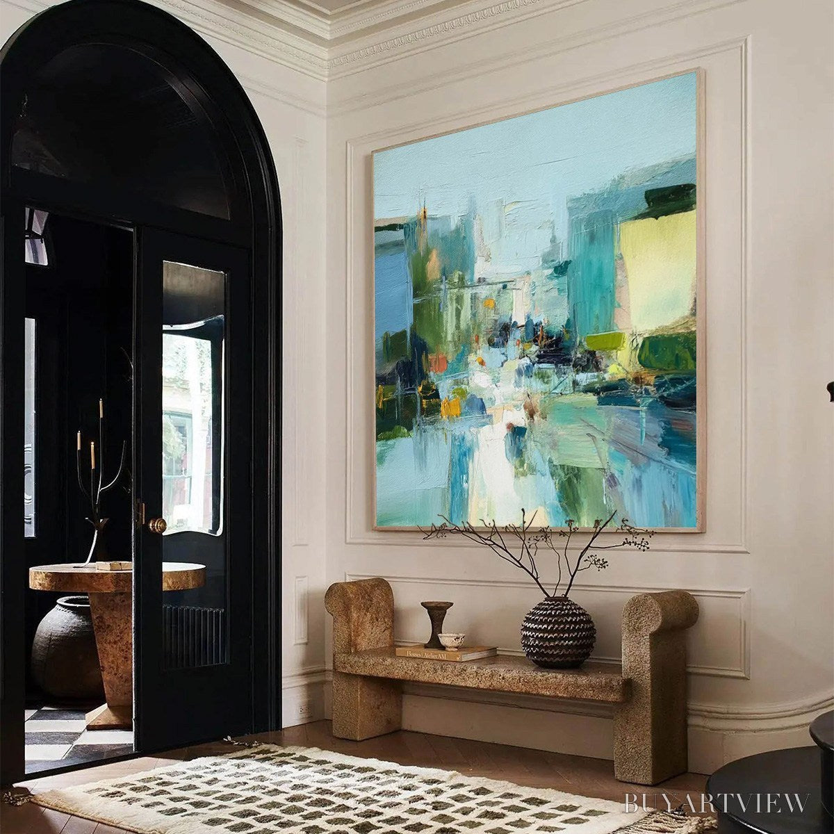BUYARTVIEW Aquamarine City – Textured Abstract Cityscape Oil Painting - image 4