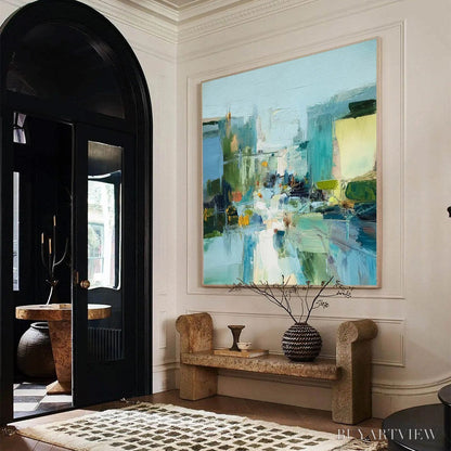 BUYARTVIEW Aquamarine City – Textured Abstract Cityscape Oil Painting - image 4