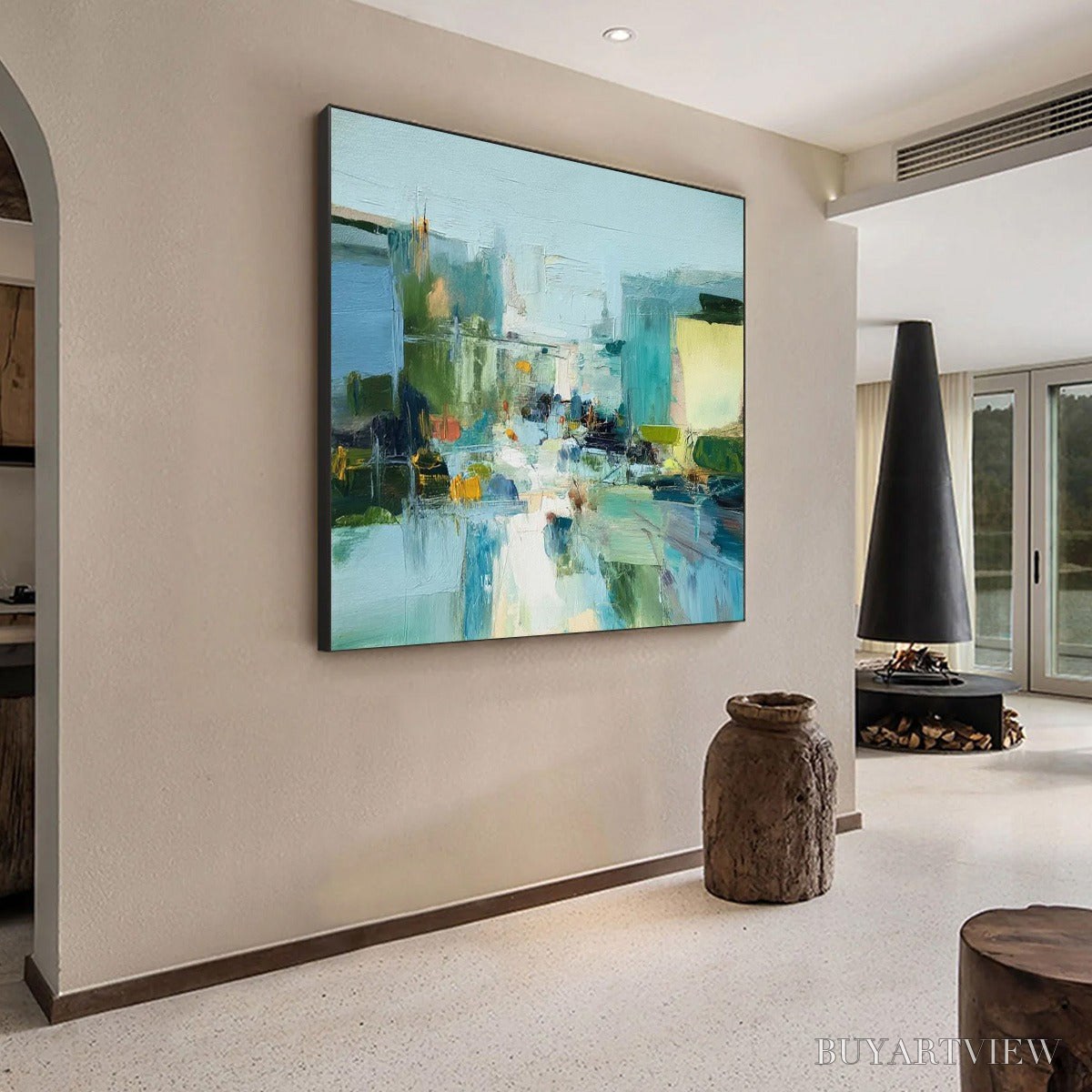 BUYARTVIEW Aquamarine City – Textured Abstract Cityscape Oil Painting - image 5