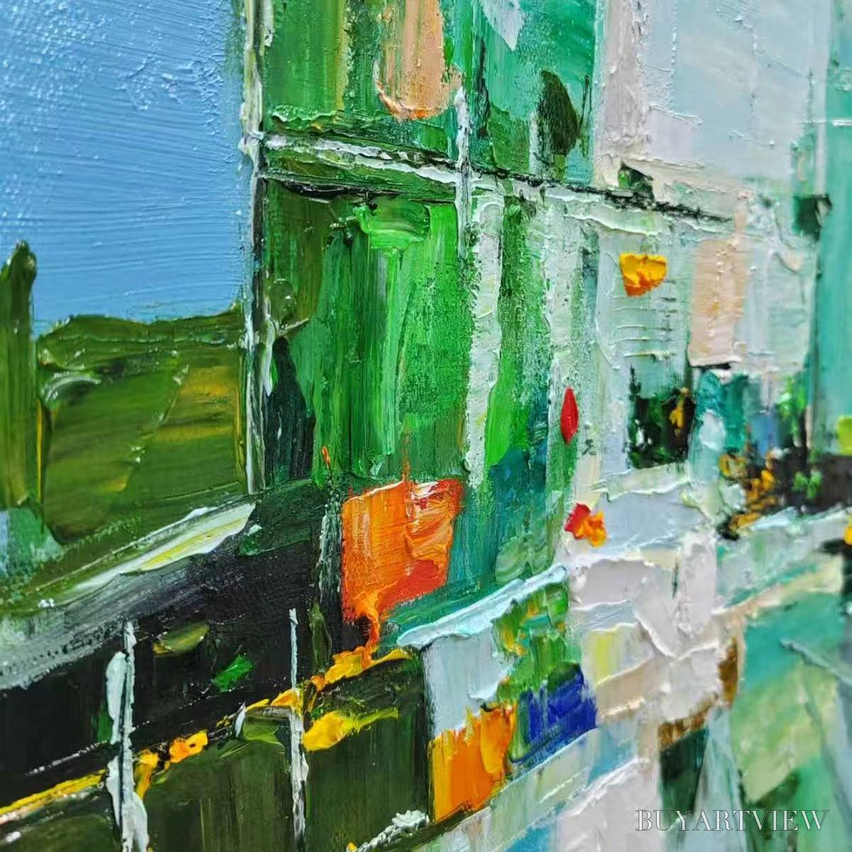 BUYARTVIEW Aquamarine City – Textured Abstract Cityscape Oil Painting - image 6