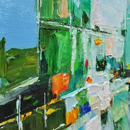 BUYARTVIEW Aquamarine City – Textured Abstract Cityscape Oil Painting - image 6