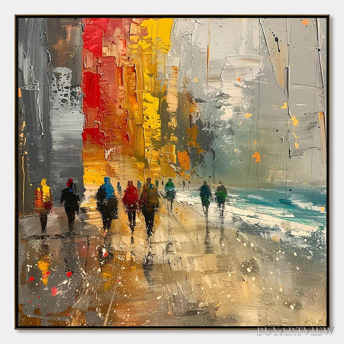 BUYARTVIEW Urban Vibrance – Textured Abstract Cityscape Oil Painting - image 1