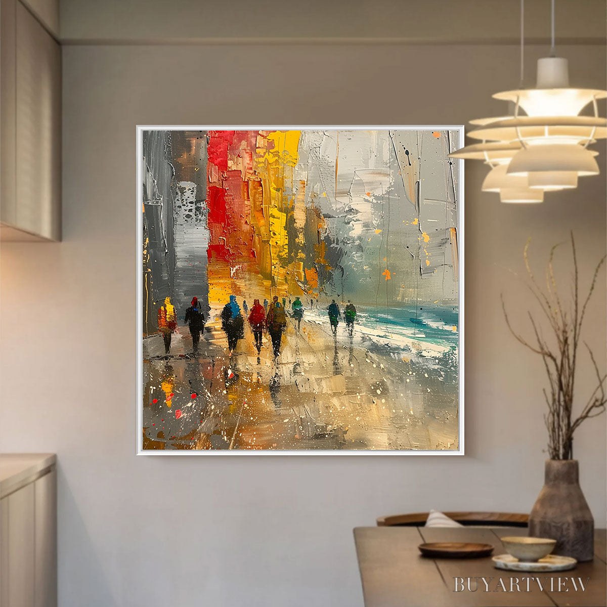 BUYARTVIEW Urban Vibrance – Textured Abstract Cityscape Oil Painting - image 2