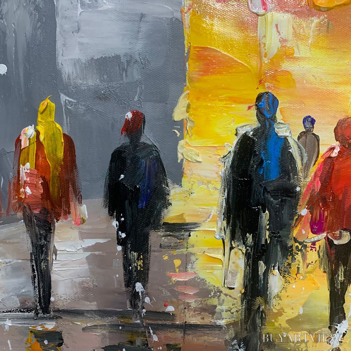 BUYARTVIEW Urban Vibrance – Textured Abstract Cityscape Oil Painting - image 3