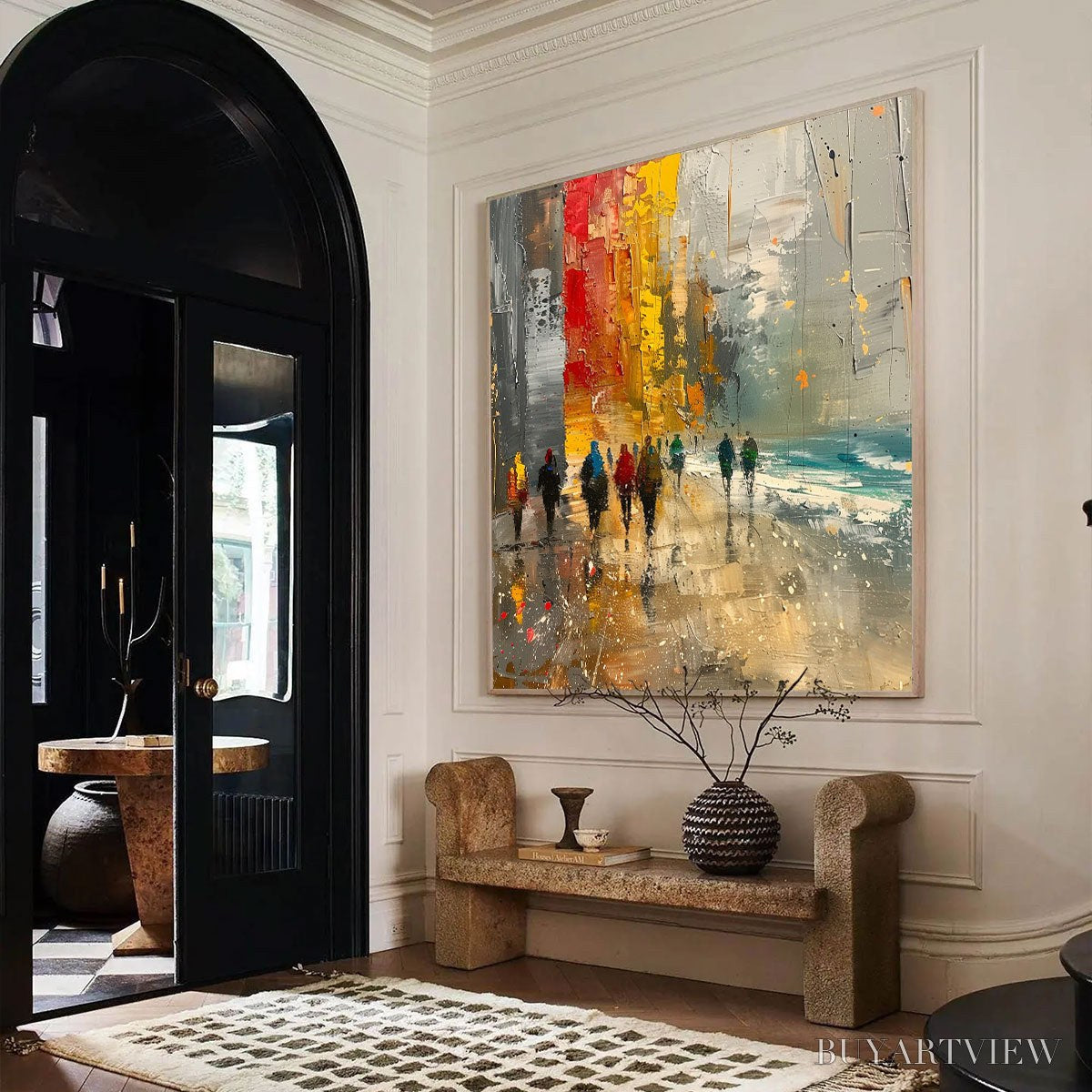 BUYARTVIEW Urban Vibrance – Textured Abstract Cityscape Oil Painting - image 4
