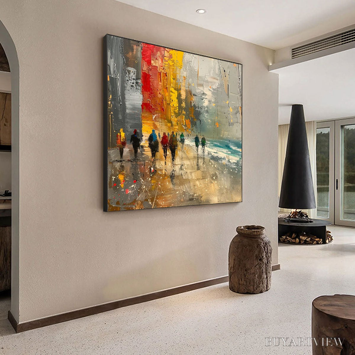 BUYARTVIEW Urban Vibrance – Textured Abstract Cityscape Oil Painting - image 6