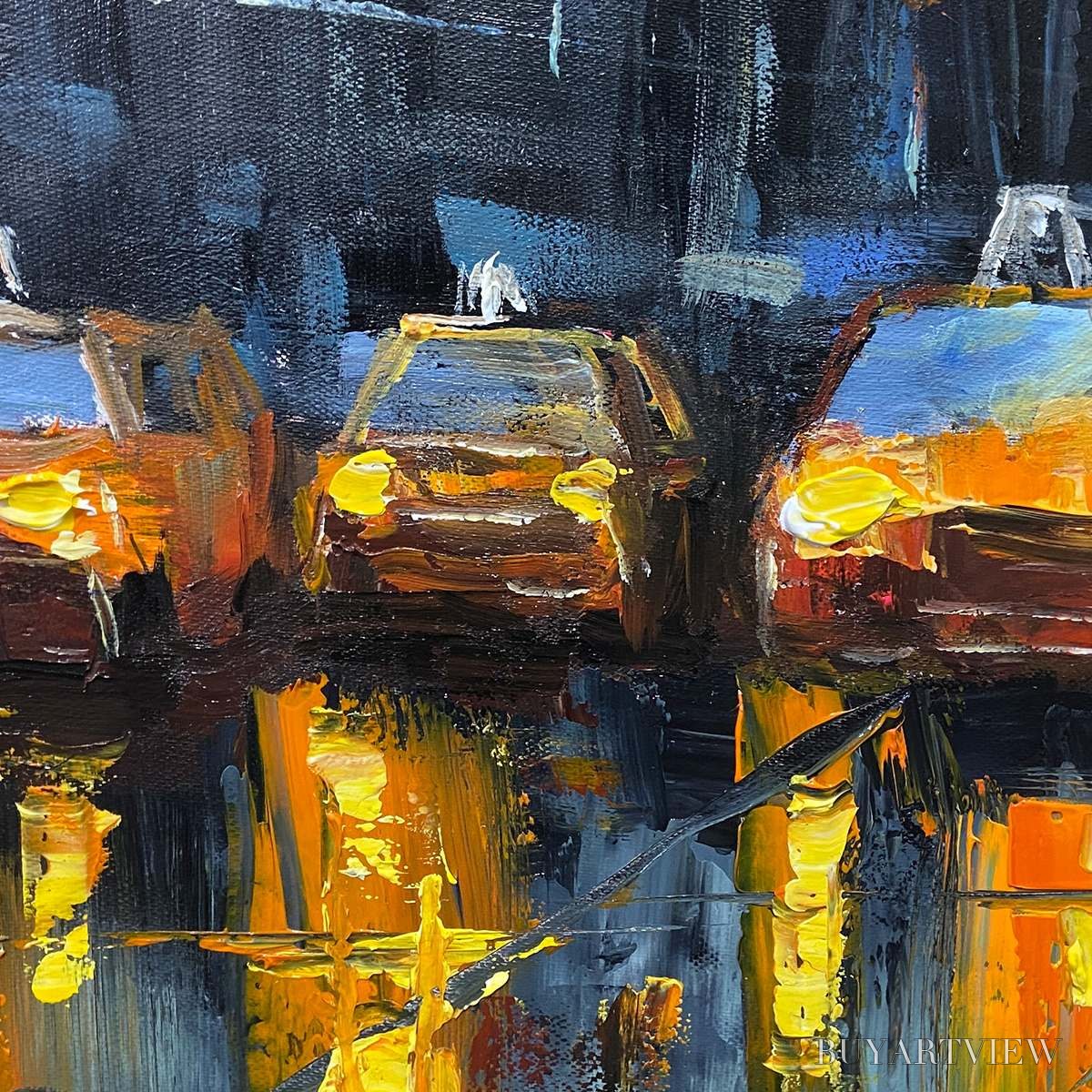BUYARTVIEW City Lights – Impressionistic Cityscape Oil Painting of Bridge - image 3