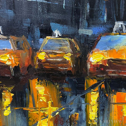 BUYARTVIEW City Lights – Impressionistic Cityscape Oil Painting of Bridge - image 3