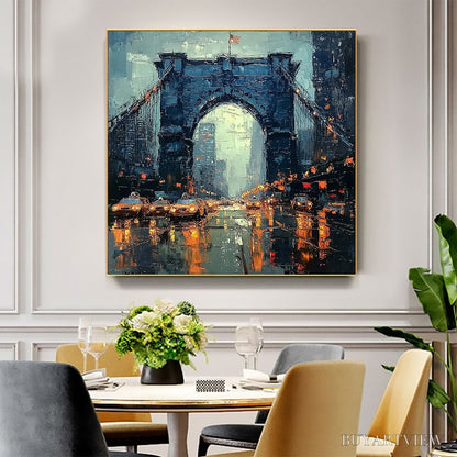 BUYARTVIEW City Lights – Impressionistic Cityscape Oil Painting of Bridge - image 5