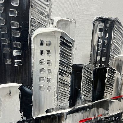BUYARTVIEW Urban Romance – Textured Cityscape Oil Painting in Black and White - image 3