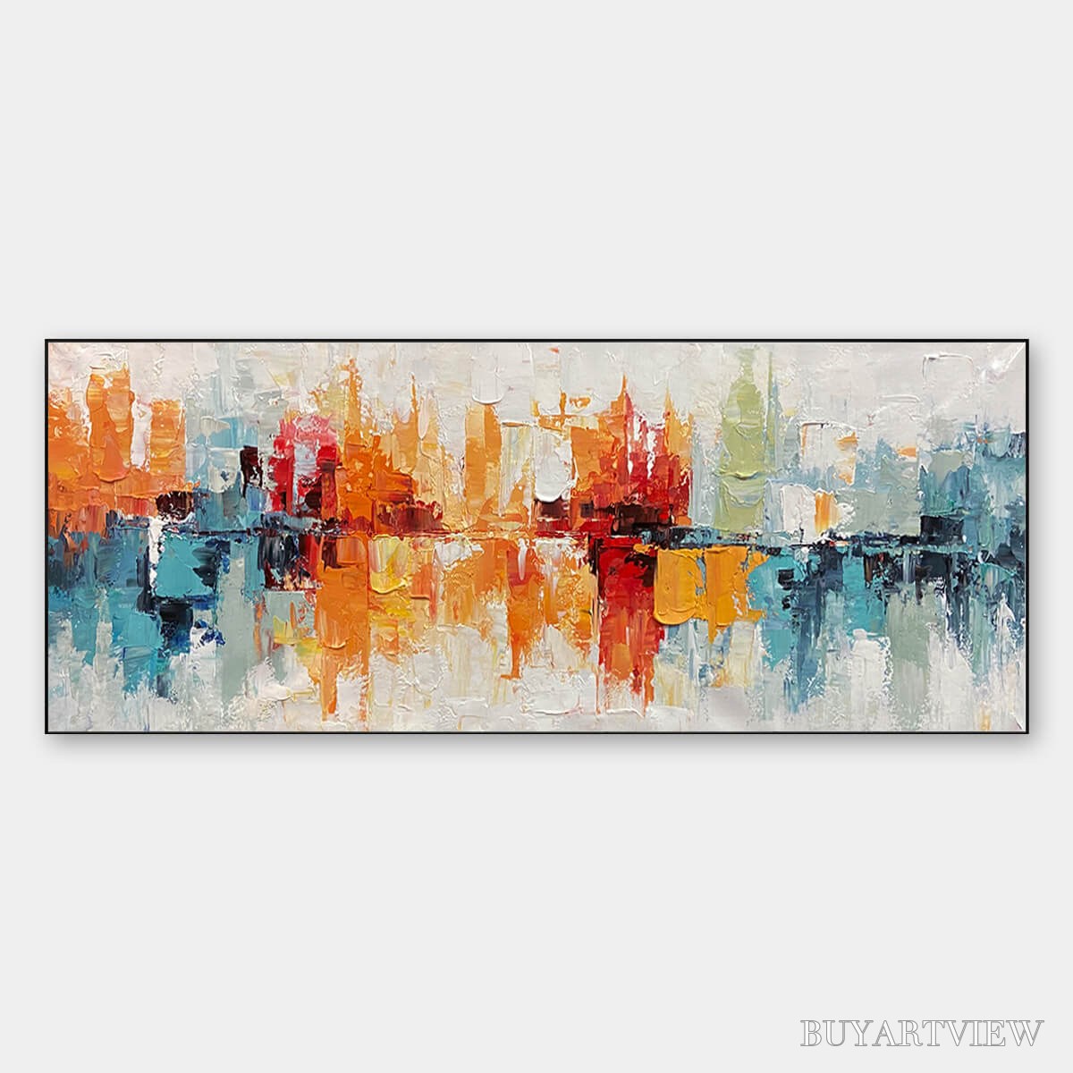 BUYARTVIEW Urban Reflections – Abstract Cityscape Impasto Oil Painting - image 1