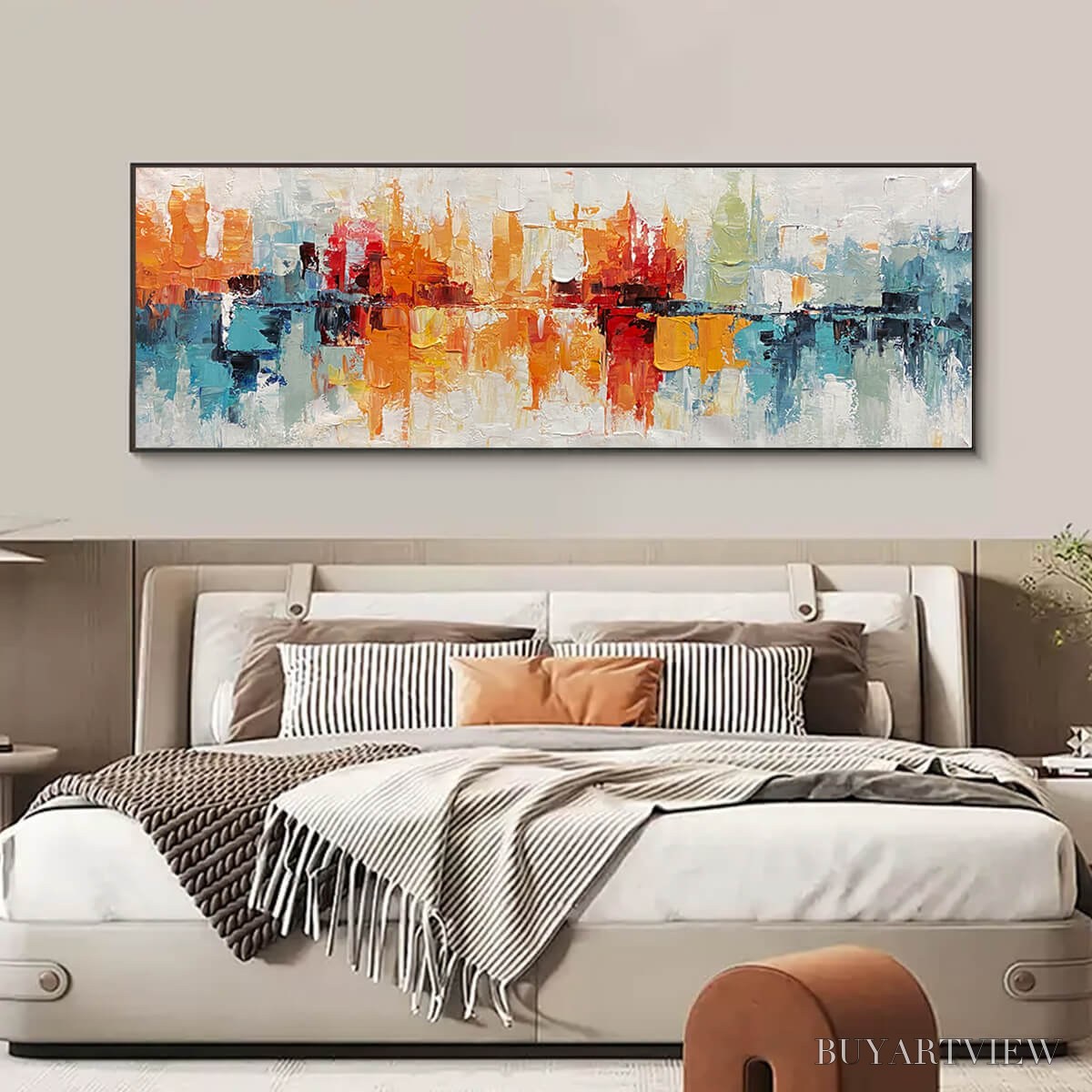 BUYARTVIEW Urban Reflections – Abstract Cityscape Impasto Oil Painting - image 4