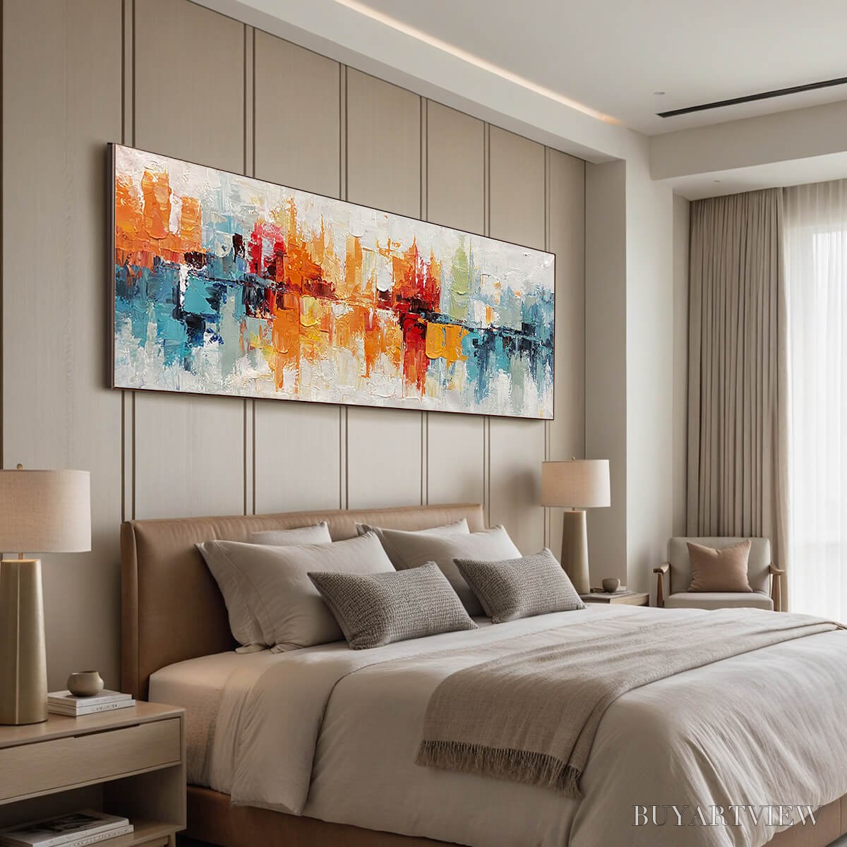BUYARTVIEW Urban Reflections – Abstract Cityscape Impasto Oil Painting - image 5