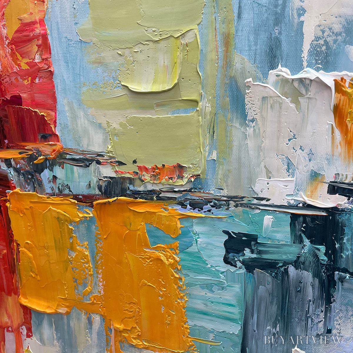 BUYARTVIEW Urban Reflections – Abstract Cityscape Impasto Oil Painting - image 6