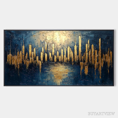 BUYARTVIEW Golden Metropolis – Panoramic Cityscape Oil Painting - image 1