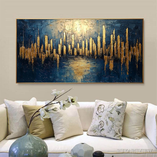 BUYARTVIEW Golden Metropolis – Panoramic Cityscape Oil Painting - image 2