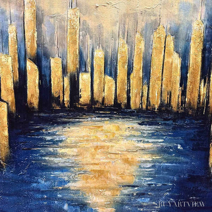 BUYARTVIEW Golden Metropolis – Panoramic Cityscape Oil Painting - image 3