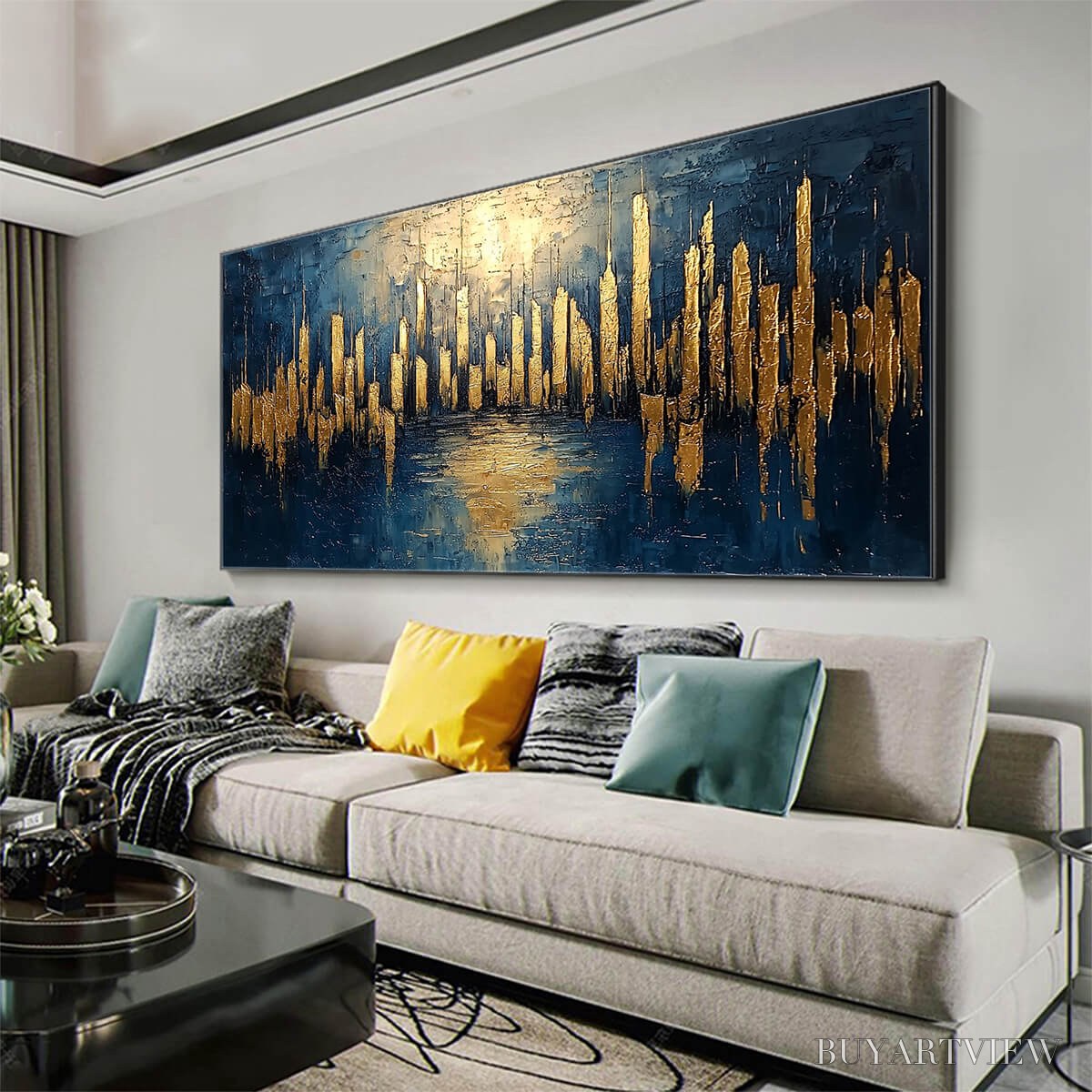 BUYARTVIEW Golden Metropolis – Panoramic Cityscape Oil Painting - image 4
