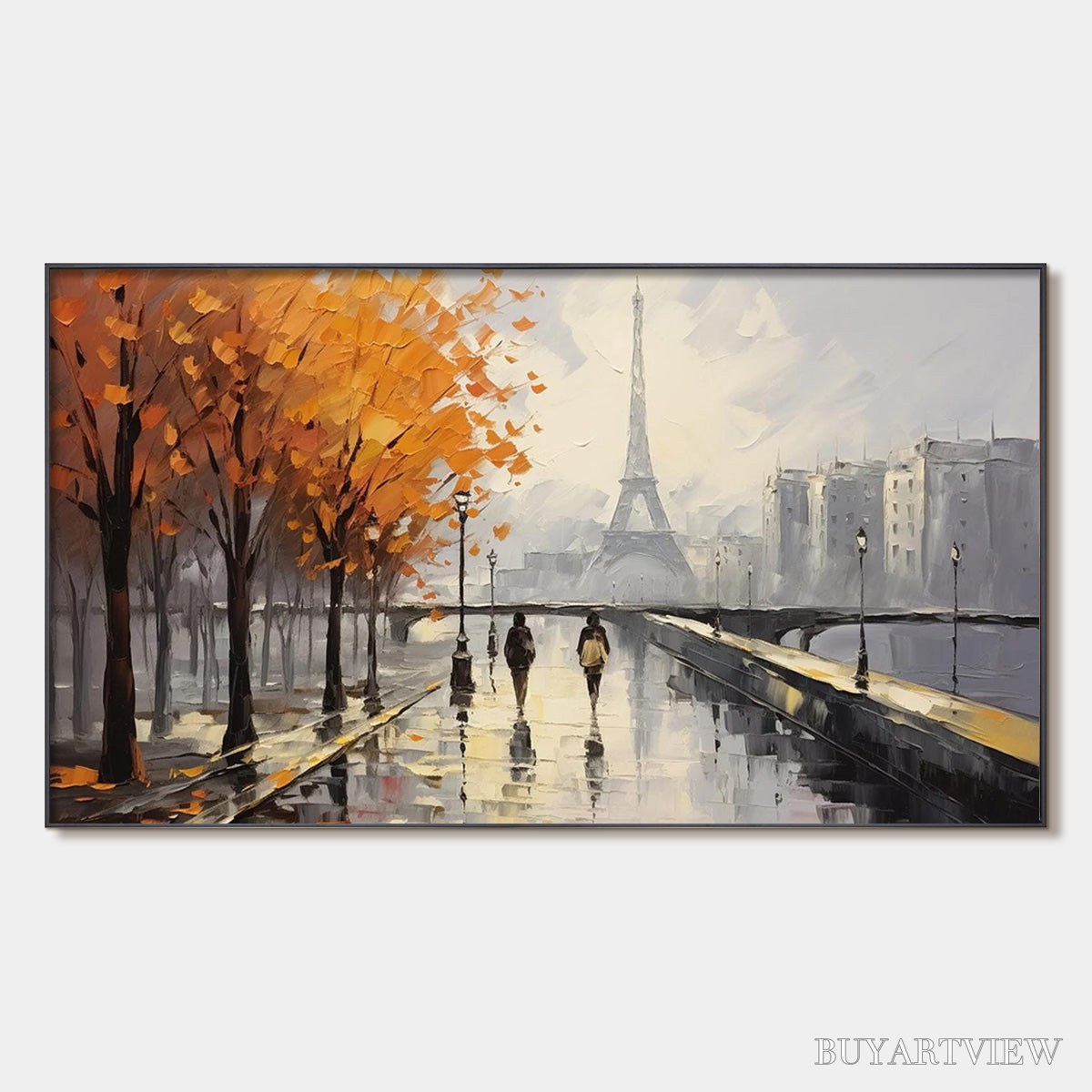 BUYARTVIEW Parisian Rain – Textured Cityscape Oil Painting - image 1