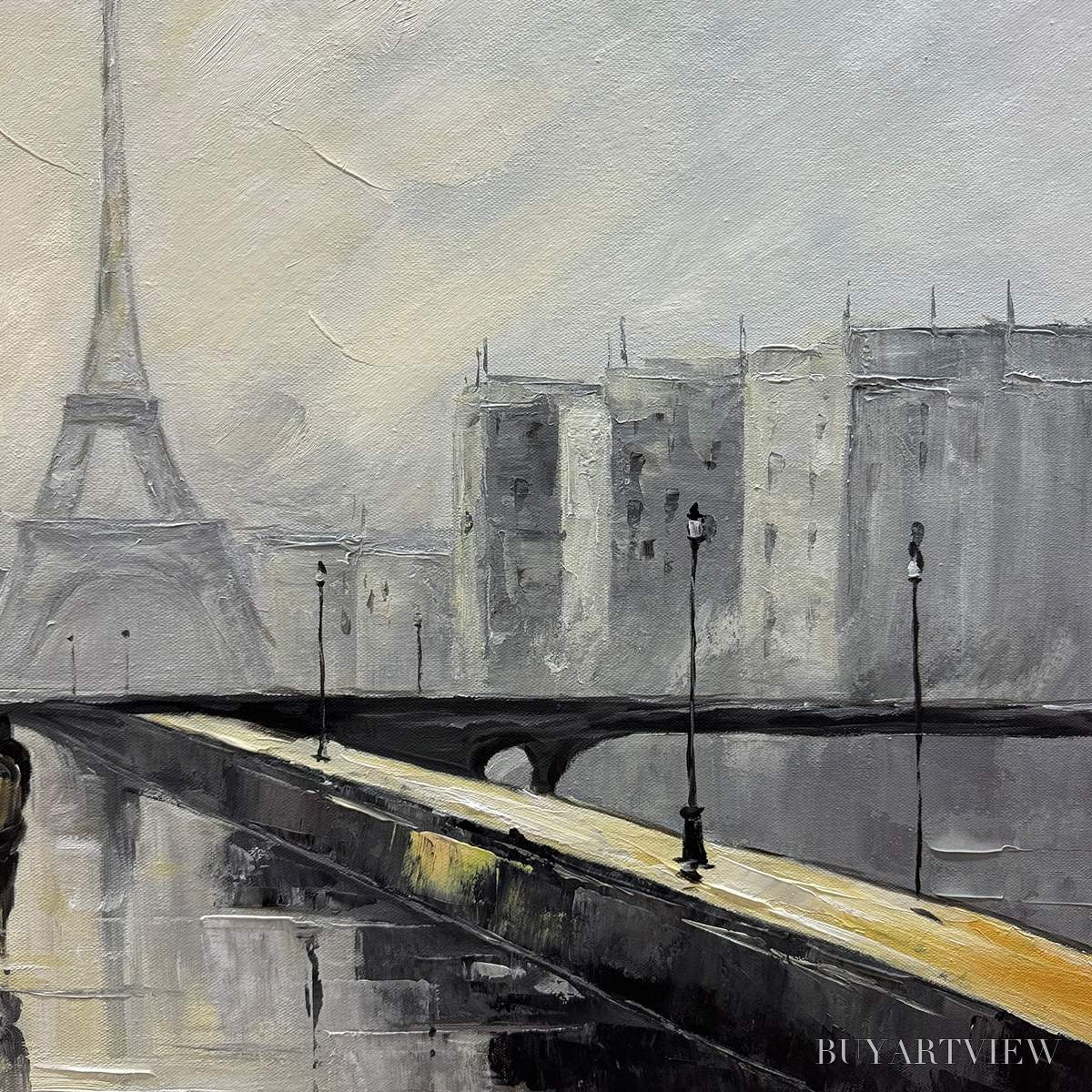 BUYARTVIEW Parisian Rain – Textured Cityscape Oil Painting - image 5