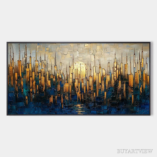 BUYARTVIEW Golden Metropolis – Textured Cityscape Oil Painting - image 1