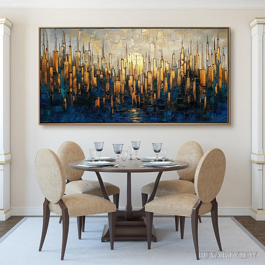 BUYARTVIEW Golden Metropolis – Textured Cityscape Oil Painting - image 2