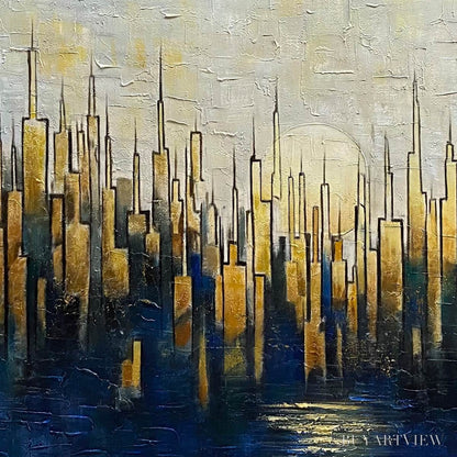 BUYARTVIEW Golden Metropolis – Textured Cityscape Oil Painting - image 3