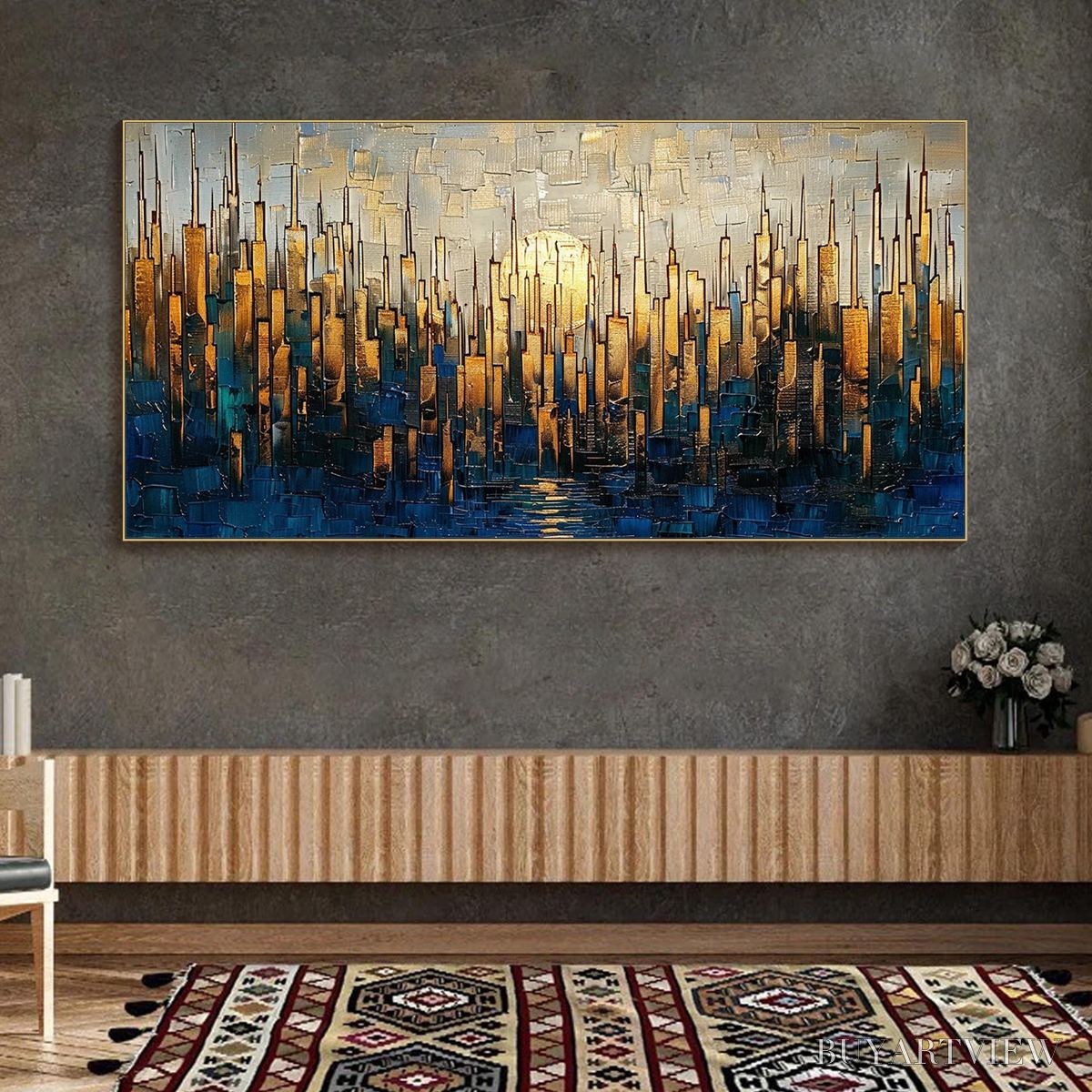 BUYARTVIEW Golden Metropolis – Textured Cityscape Oil Painting - image 4