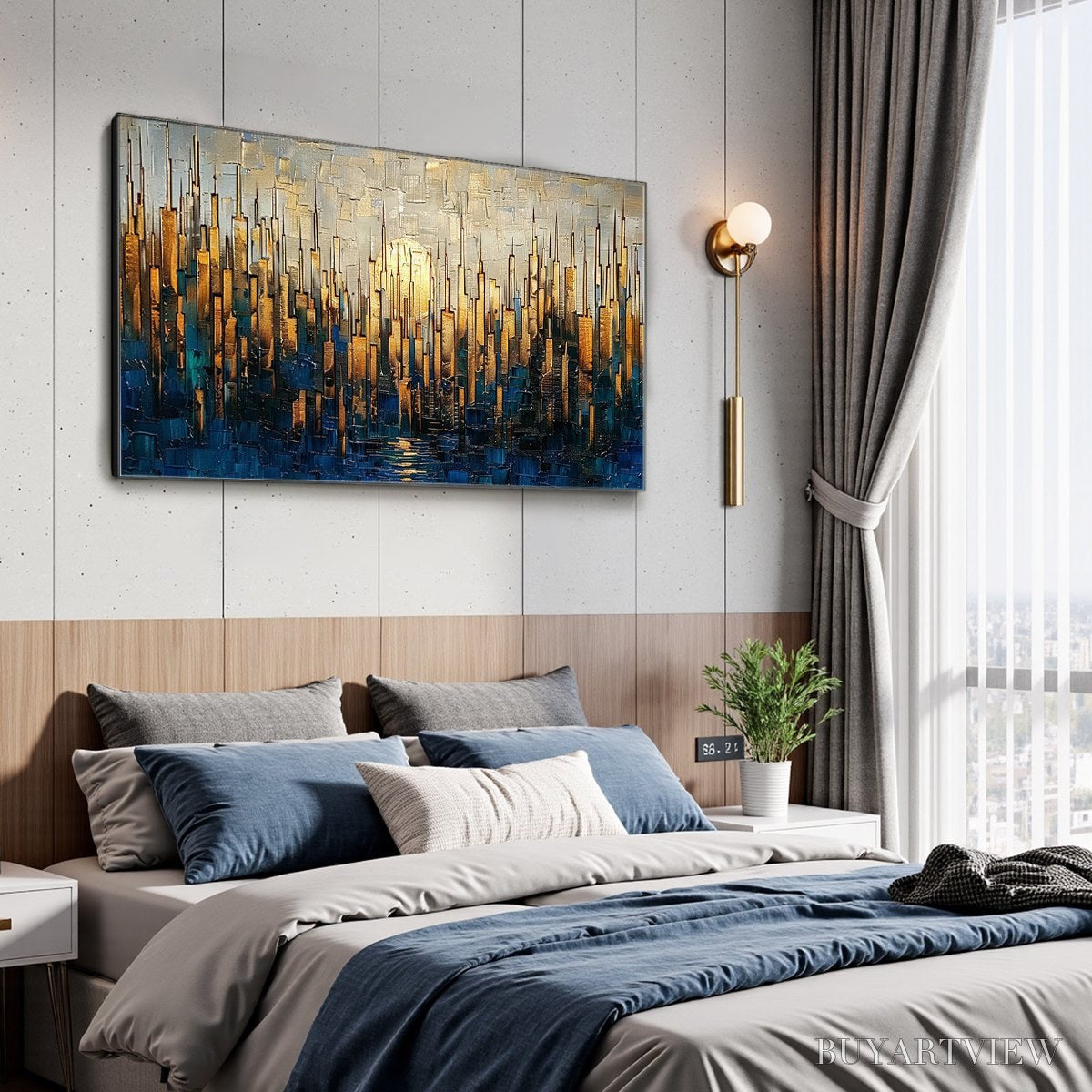 BUYARTVIEW Golden Metropolis – Textured Cityscape Oil Painting - image 6