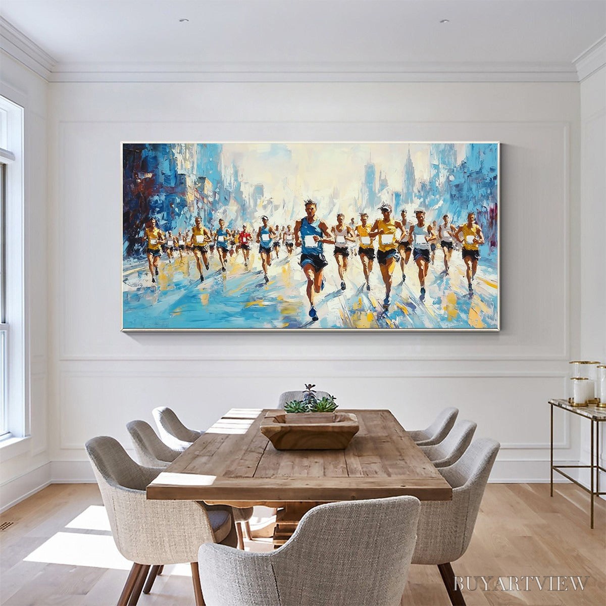 BUYARTVIEW City Stride – Textured Urban Marathon Scene Oil Painting - image 6
