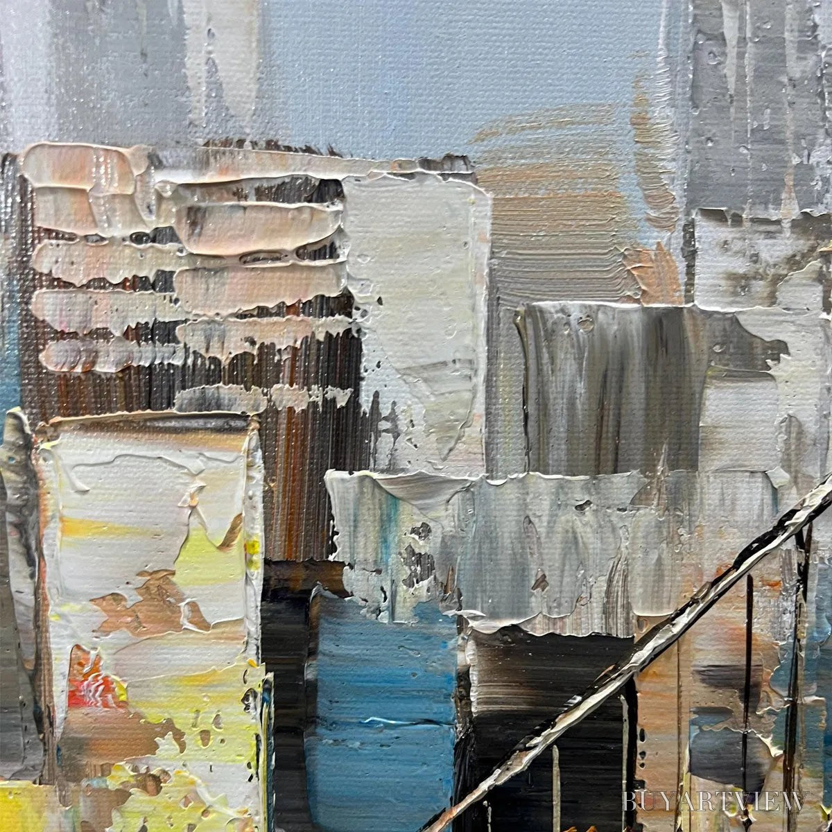 BUYARTVIEW Urban Connectivity – Panoramic Cityscape Oil Painting with Bridge - image 5