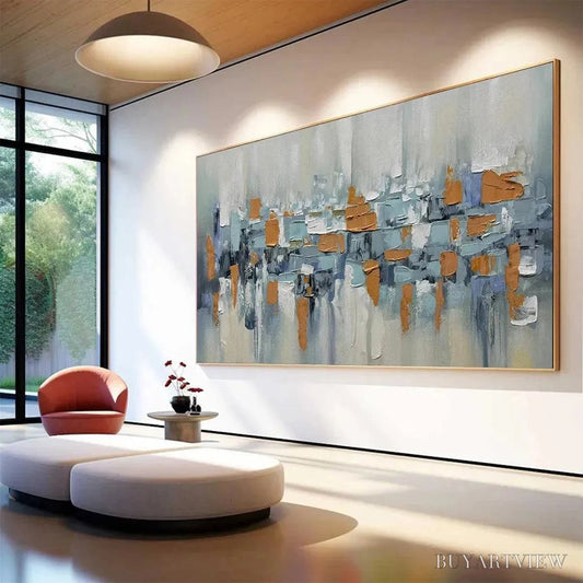 BUYARTVIEW Urban Abstract – Textured Abstract Painting, Modern , Panoramic Canvas, Office Decor - image 2