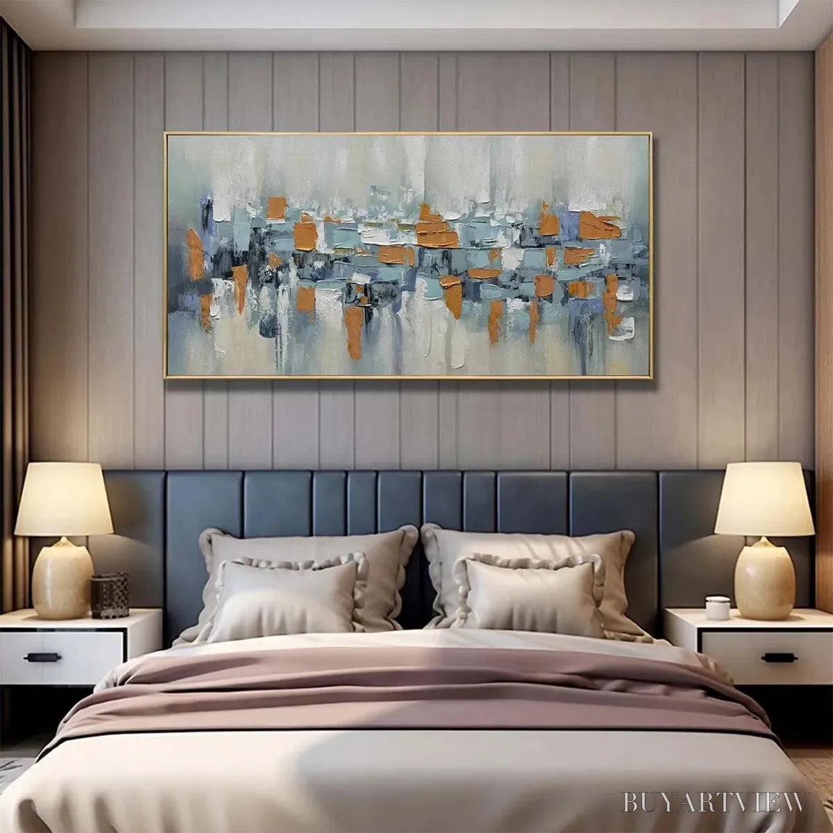 BUYARTVIEW Urban Abstract – Textured Abstract Painting, Modern , Panoramic Canvas, Office Decor - image 4