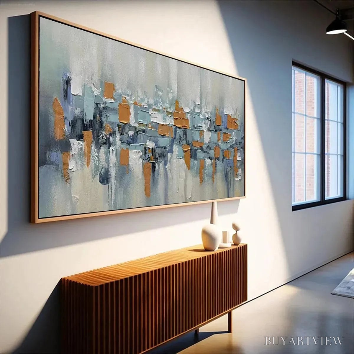 BUYARTVIEW Urban Abstract – Textured Abstract Painting, Modern , Panoramic Canvas, Office Decor - image 5